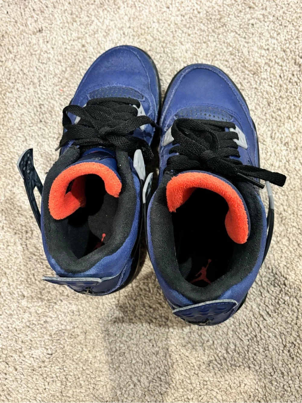 Jordan Kids Navy Blue and Black Sneakers with Orange Trim